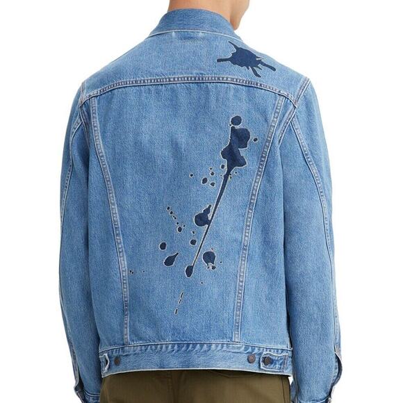 Levi's Premium Jacket Men's Large Vintage Fit Trucker Ink Blot Pockets Denim NEW - Picture 2 of 12